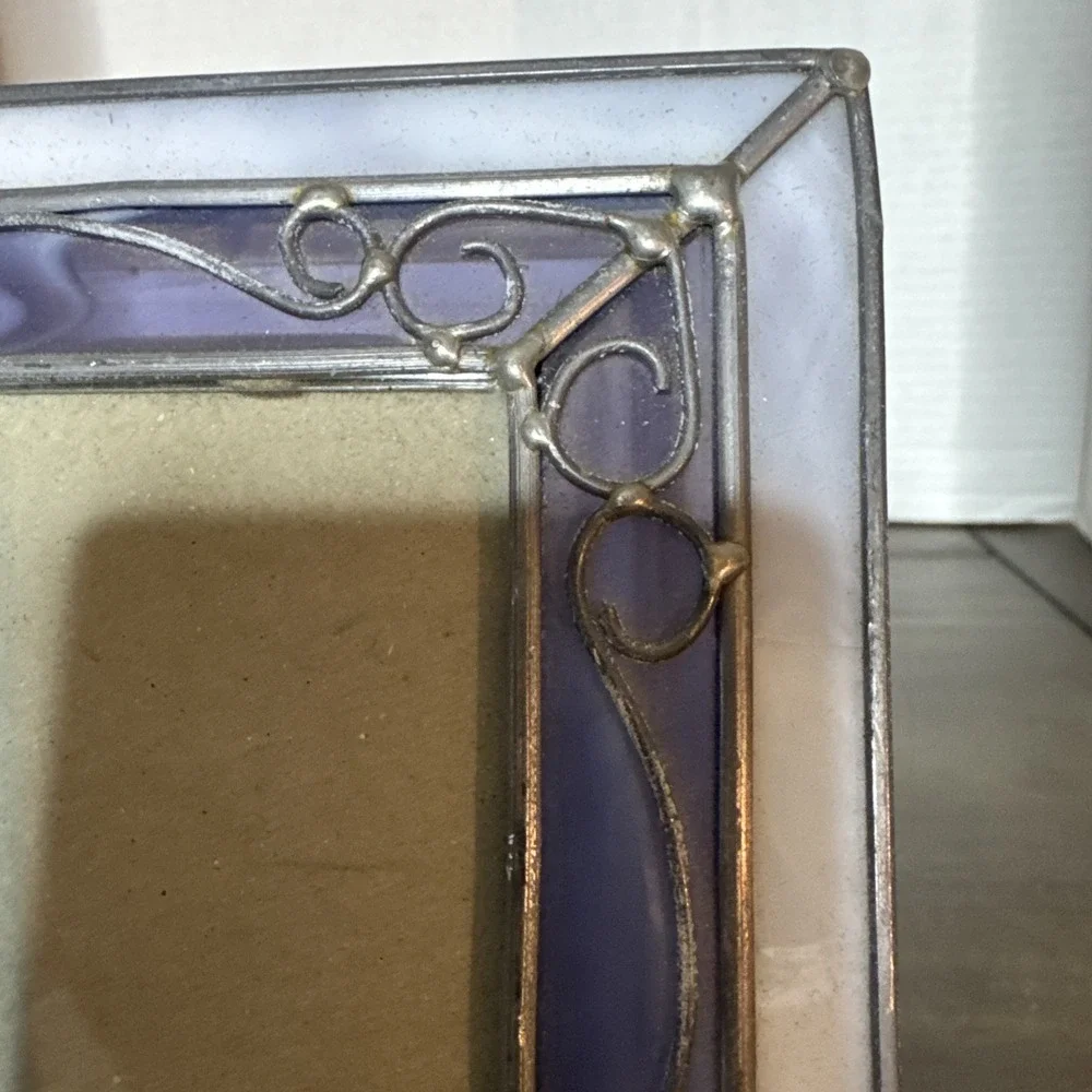 Vintage Stained Glass Picture Frame Purple 3.5
